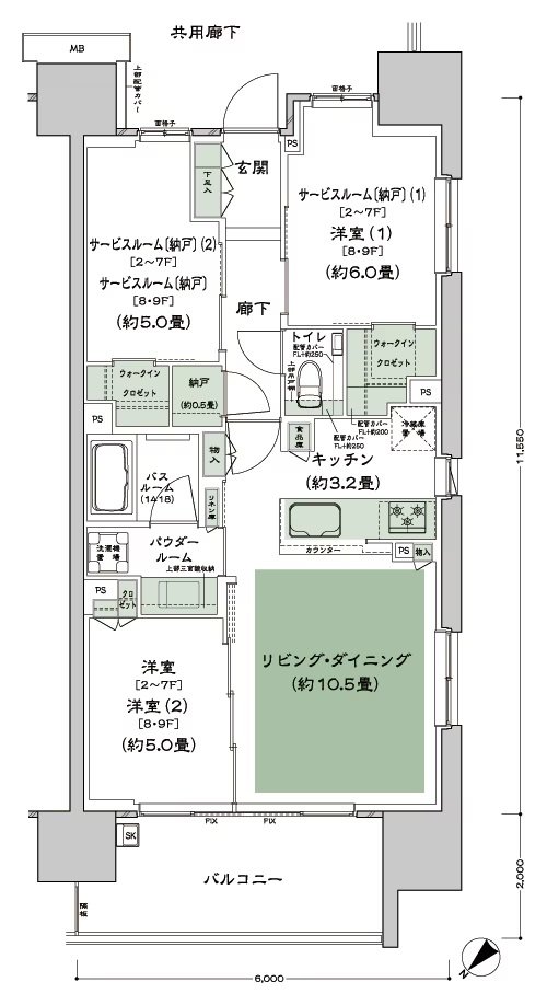 シティテラス赤羽THE EAST／THE WEST 間取り A-Ca-標準(2~7F) type