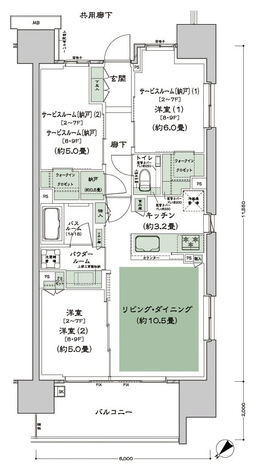 シティテラス赤羽THE EAST/THE WEST 間取り A-Ca-標準(2~7F) type