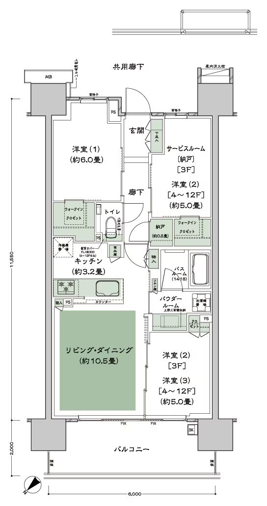 シティテラス赤羽THE EAST／THE WEST 間取り A-B5(3F)-標準 type