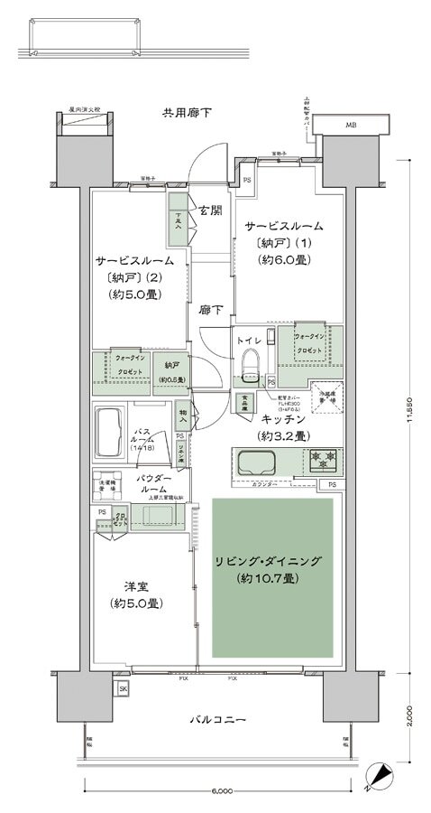 シティテラス赤羽THE EAST/THE WEST 間取り A-B6b-標準 type