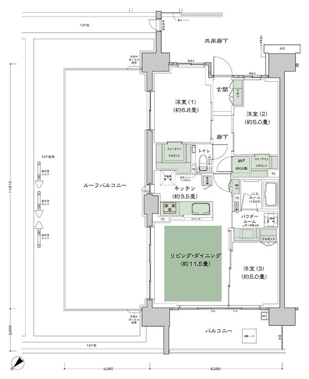 シティテラス赤羽THE EAST／THE WEST 間取り A-B2sr-標準 type
