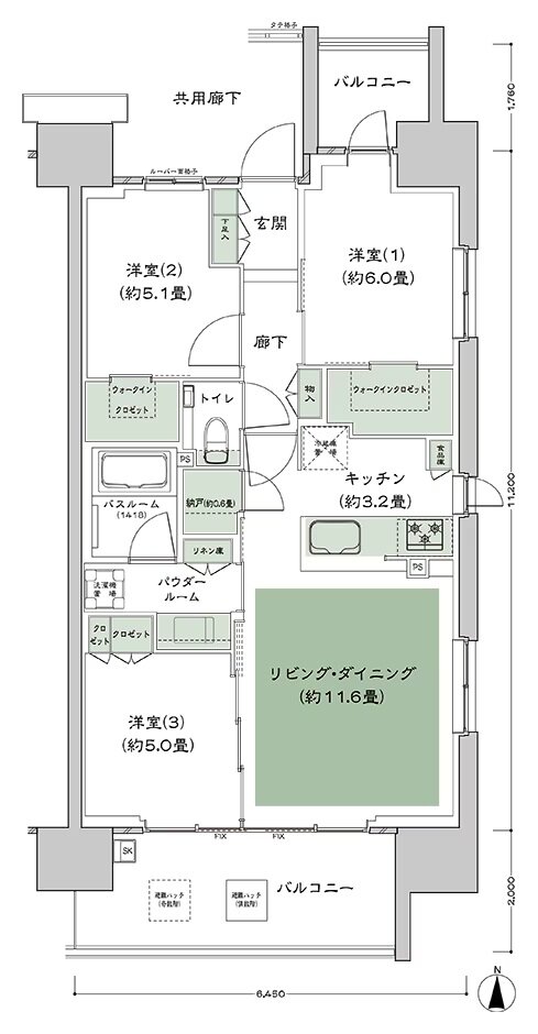 シティテラス赤羽THE EAST/THE WEST 間取り E-E2 type