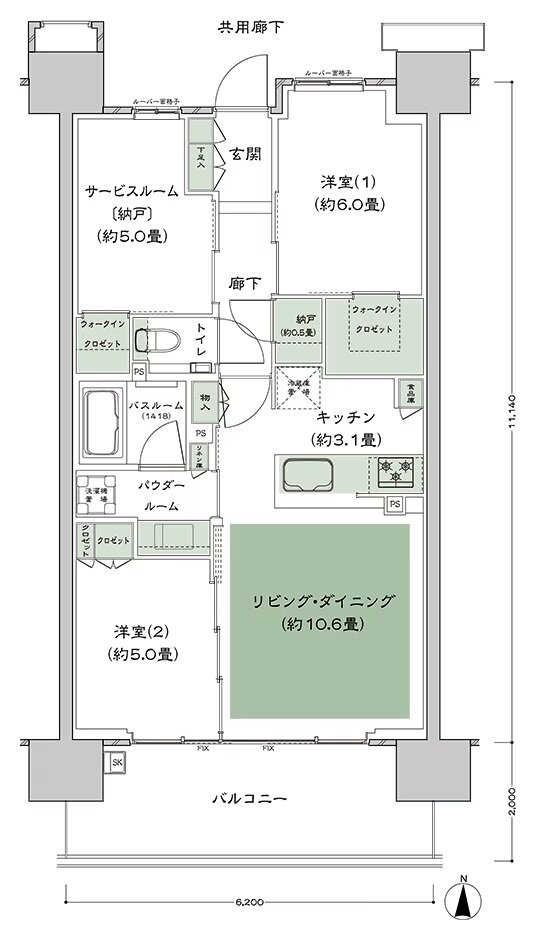 シティテラス赤羽THE EAST/THE WEST 間取り E-F2 type