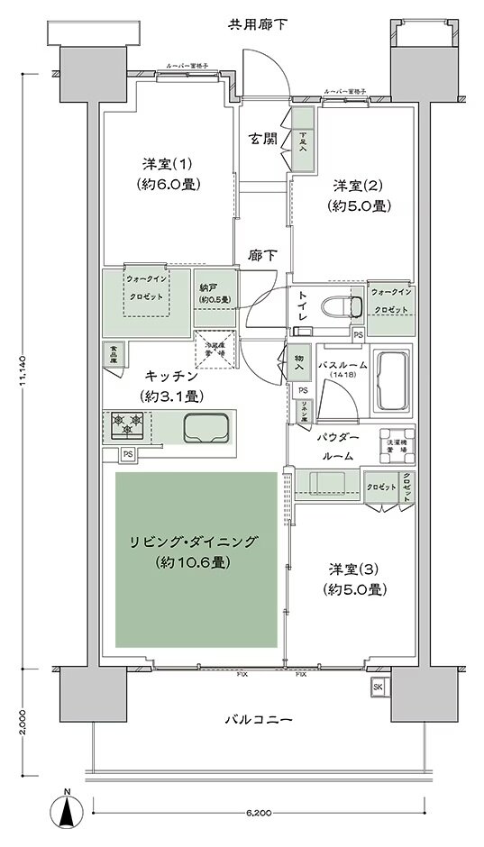 シティテラス赤羽THE EAST/THE WEST 間取り E-F3 type