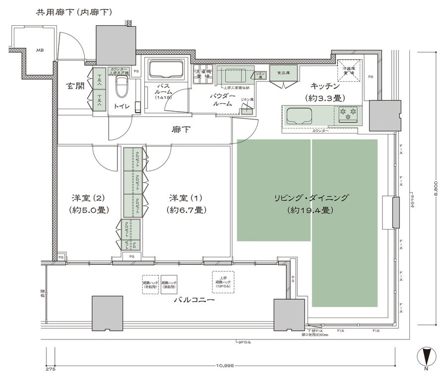 梅田ガーデンレジデンス 間取り NW-80B type