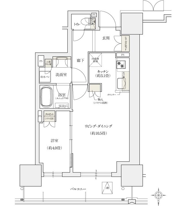 ローレルタワー堺筋本町 間取り CN タイプ