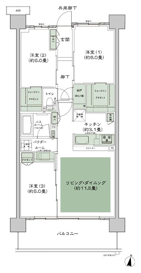 シティテラス湘南平塚 間取り E-B'-標準 type