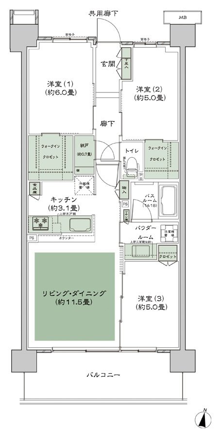 シティテラス湘南平塚 間取り E-B-標準 type