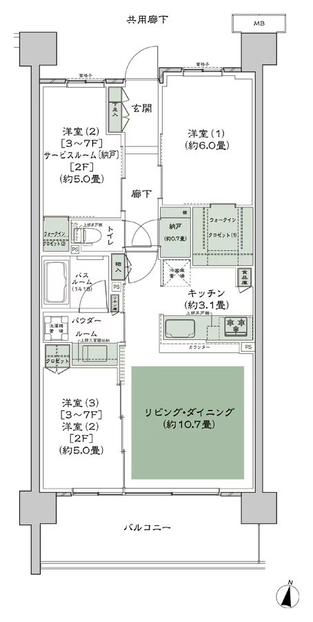 シティテラス湘南平塚 間取り E-A1-標準【3~7F】 type