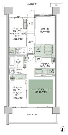 シティテラス湘南平塚 間取り E-A1-標準【3~7F】 type
