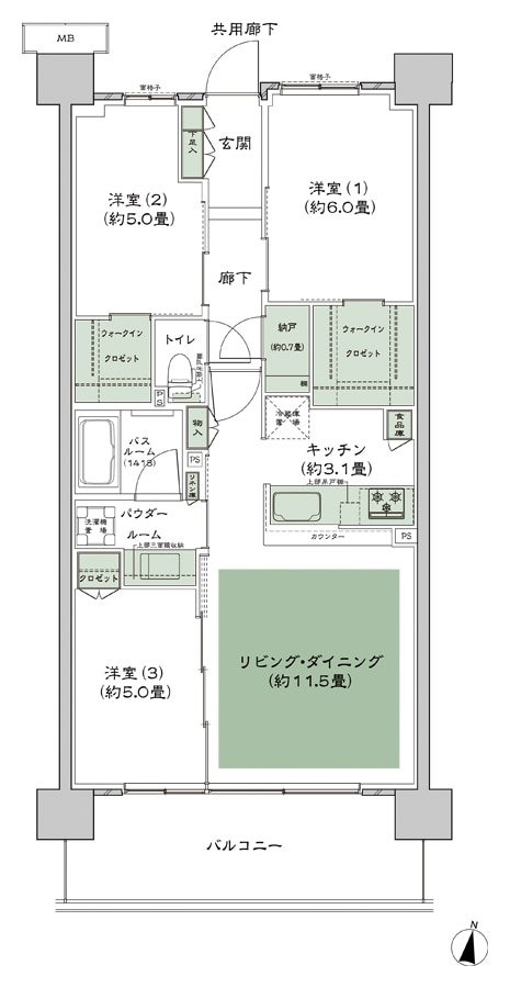 シティテラス湘南平塚 間取り A-B1'-標準 type