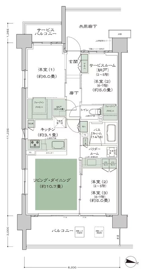 シティハウス浦和針ヶ谷 間取り B-B1-標準(2F-5F) type