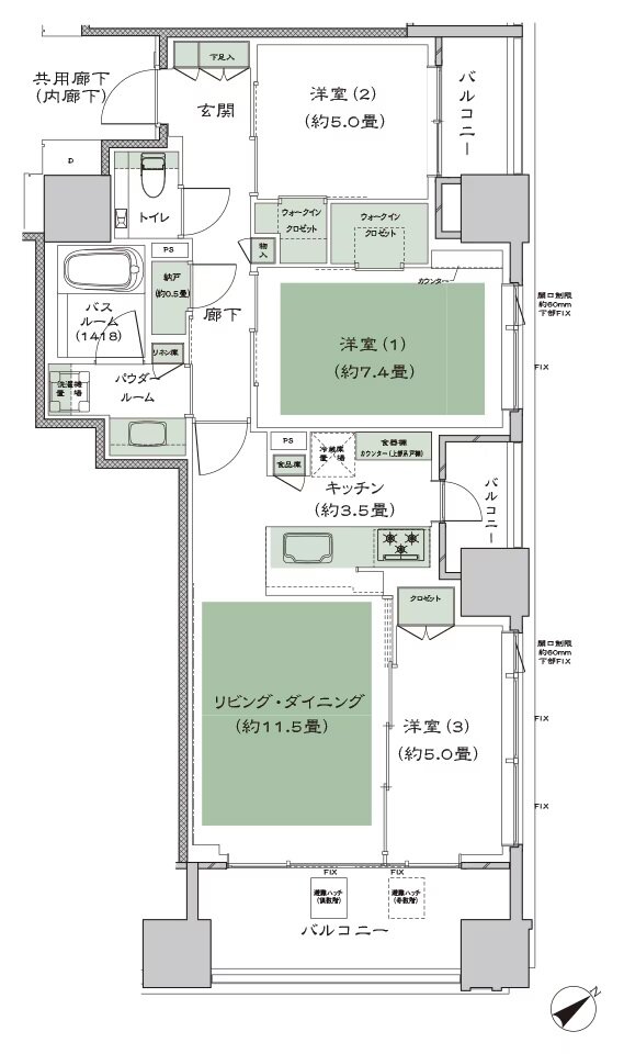 シティタワー虎ノ門 間取り E-標準 type