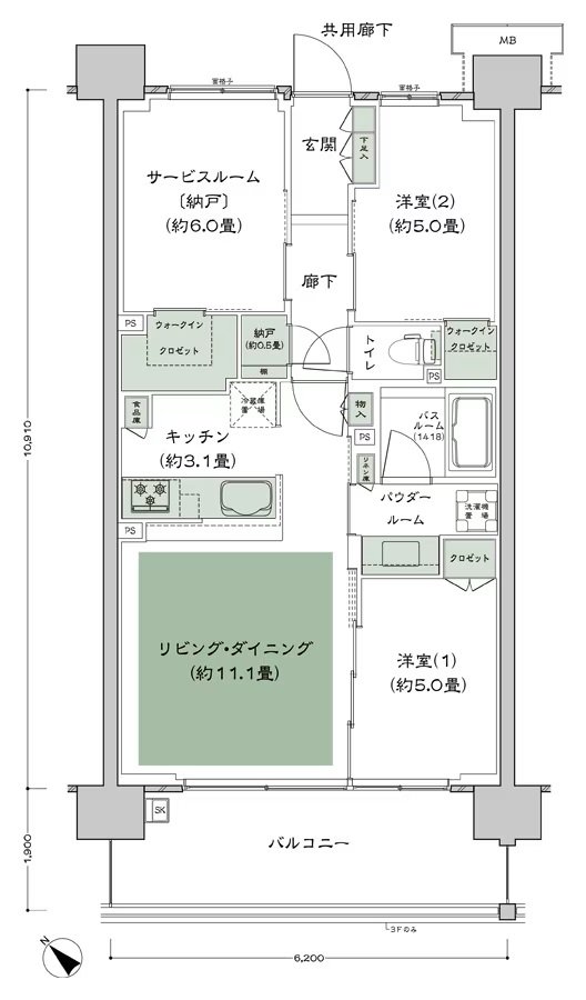 シティテラス稲毛海岸 間取り A-A7s type