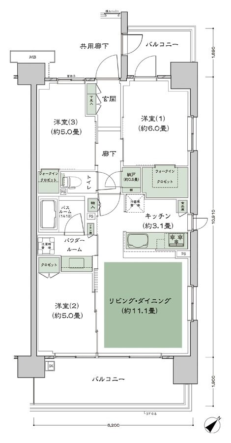 シティテラス稲毛海岸 間取り B-A'5 type