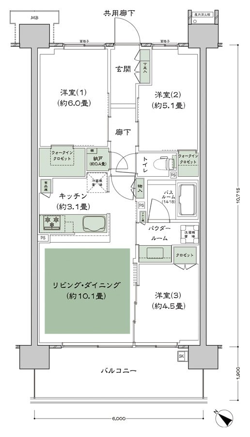 シティテラス稲毛海岸 間取り C-C'4(-標準 type