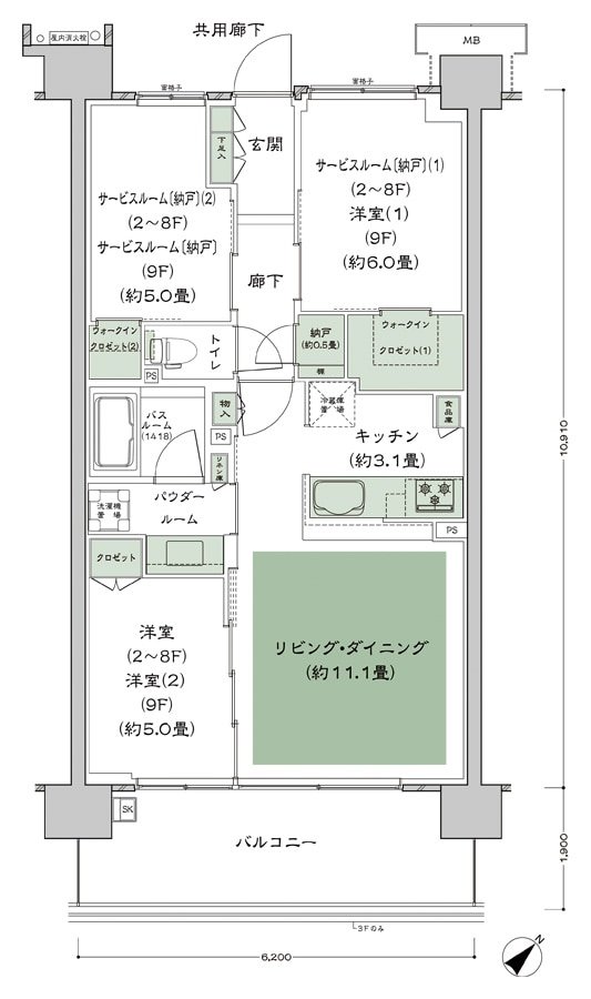 シティテラス稲毛海岸 間取り B-A'3s標準 type