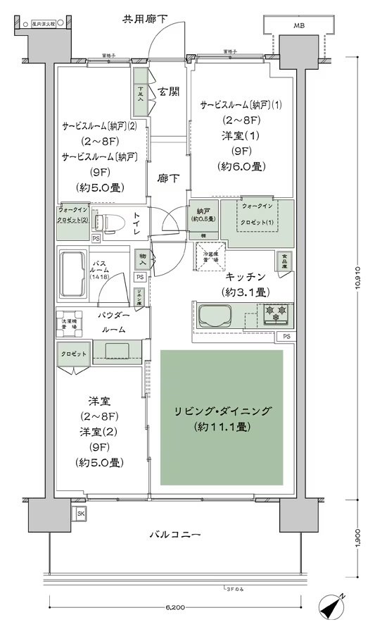 シティテラス稲毛海岸 間取り B-A'3s 標準 type