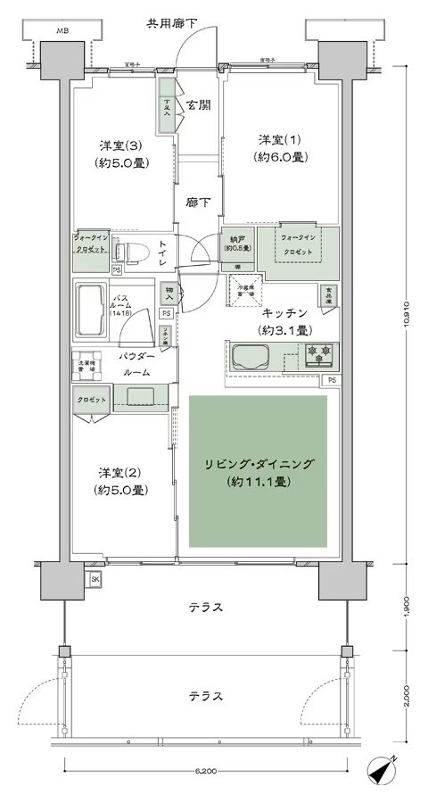 シティテラス稲毛海岸 間取り B-A'4t-標準 type