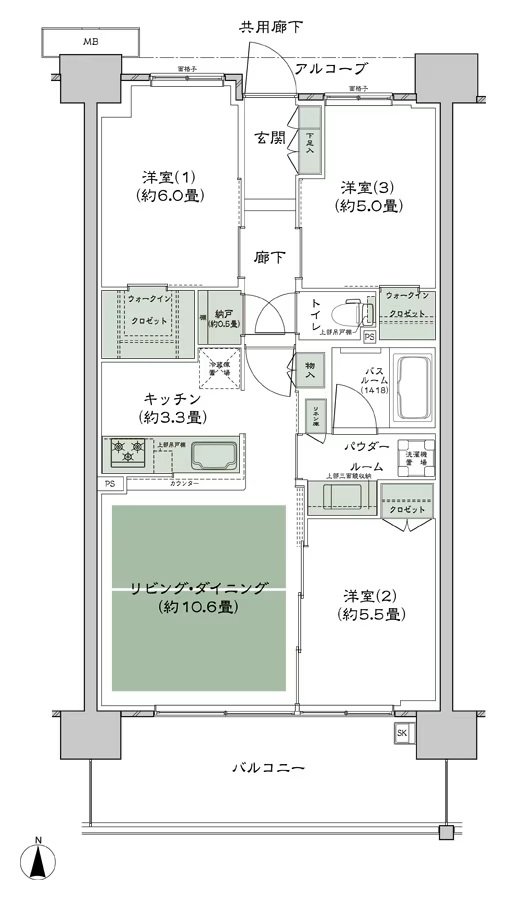 シティテラス若江岩田 間取り C-D2-標準 type