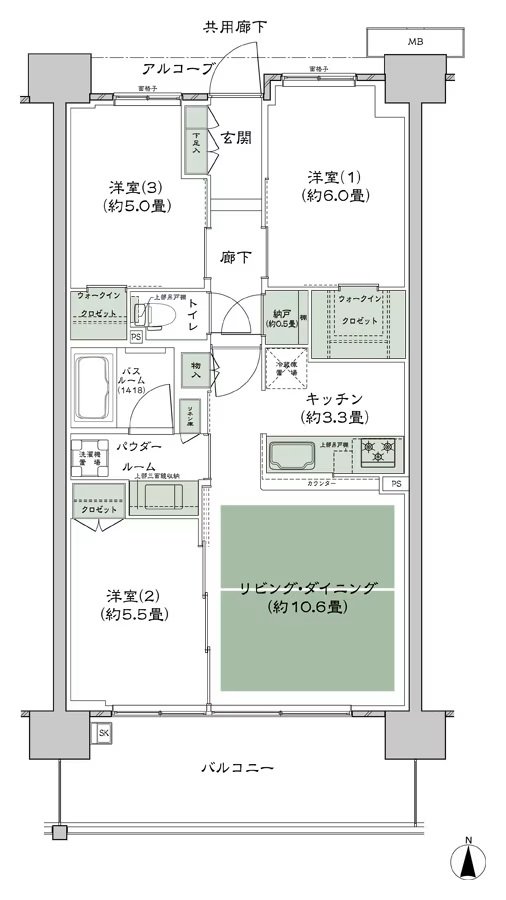 シティテラス若江岩田 間取り C-D2'-標準 type