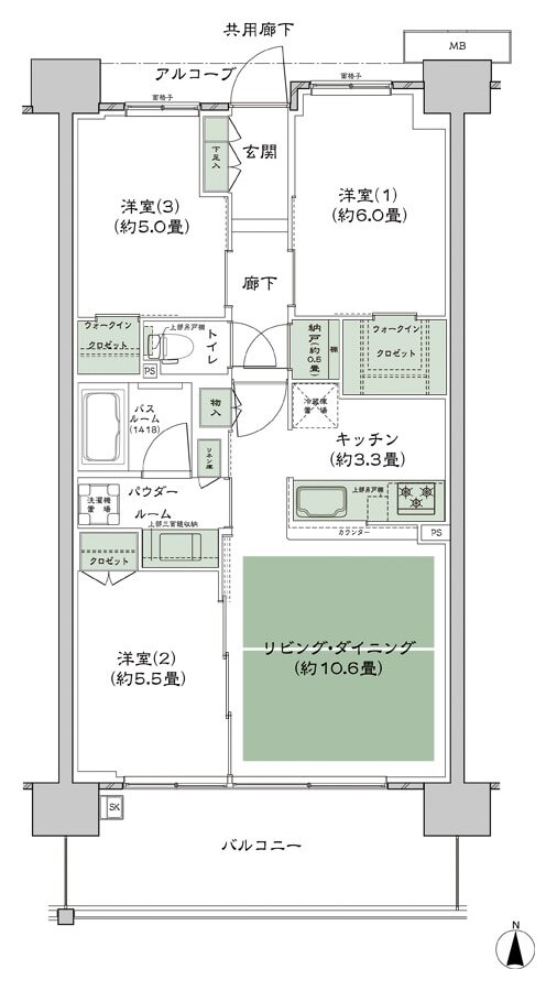 シティテラス若江岩田 間取り B-D1’-標準 type
