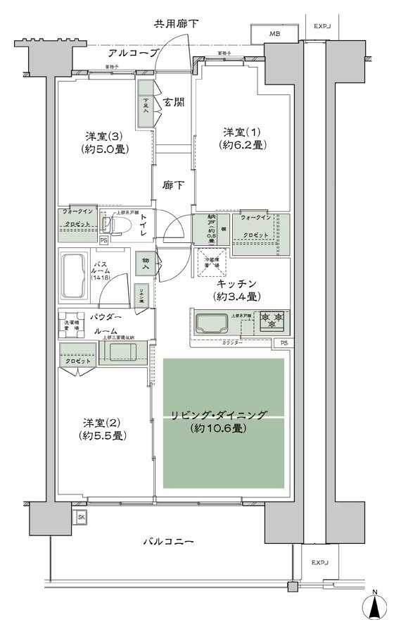 シティテラス若江岩田 間取り B-E-標準 type