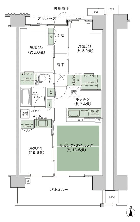 シティテラス若江岩田 間取り B-E-標準 type
