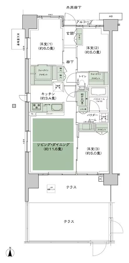 シティテラス若江岩田 間取り B-Ct-標準 type
