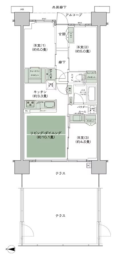 シティテラス若江岩田 間取り A-B3't-標準 type