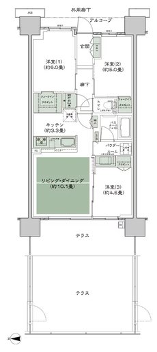 シティテラス若江岩田 間取り A-B3't-標準 type