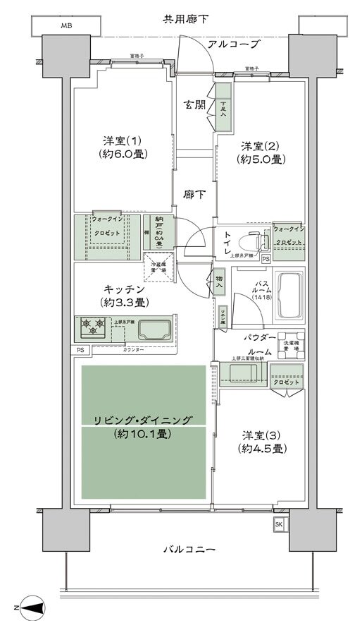 シティテラス若江岩田 間取り A-B3'-標準 type