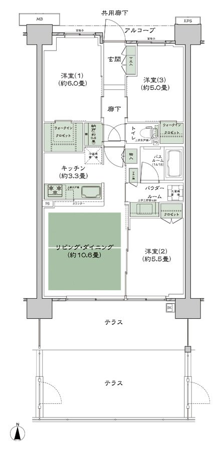 シティテラス若江岩田 間取り B-D2t-標準 type