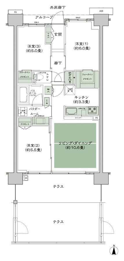 シティテラス若江岩田 間取り B-D2't-標準 type