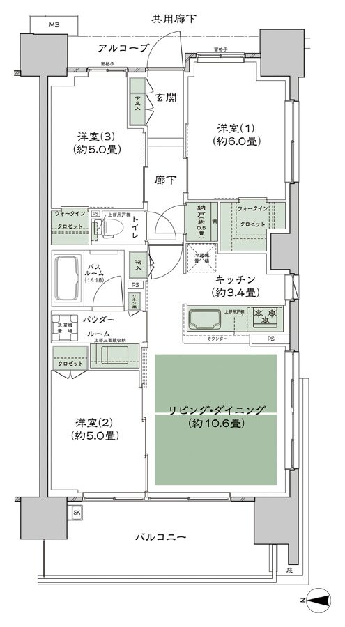 シティテラス若江岩田 間取り A-A2-標準 type