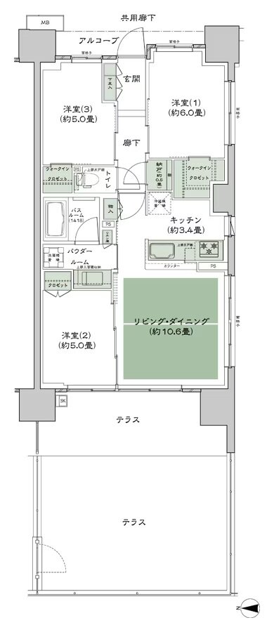 シティテラス若江岩田 間取り A-A2t-標準 type