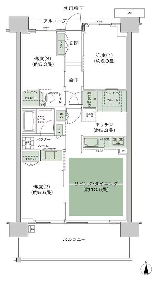シティテラス若江岩田 間取り B-D2'-標準 type