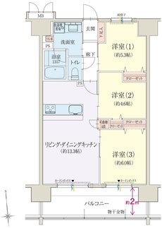 オブリージュ富士プレミアレジデンス 間取り B type PLAN1