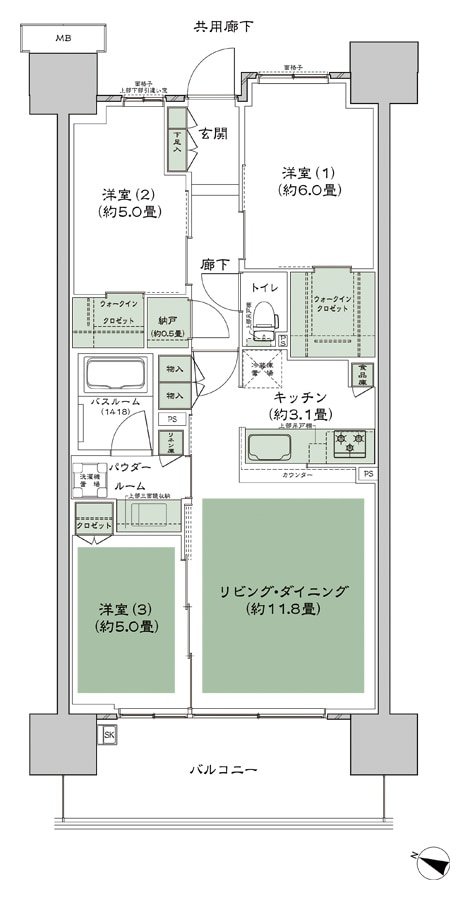 シティハウス八千代緑が丘 間取り A-B'3-標準 type