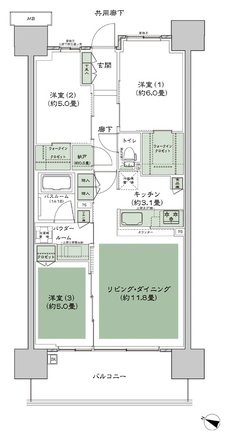 シティハウス八千代緑が丘 間取り A-B'3-標準 type