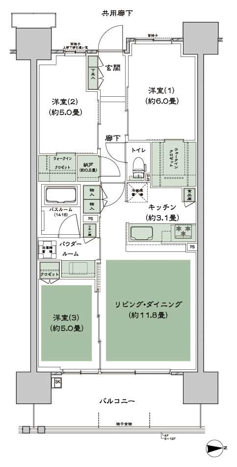 シティハウス八千代緑が丘 間取り D-B'3-標準 type
