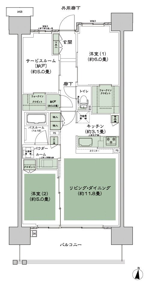 シティハウス八千代緑が丘 間取り B-B'1a type