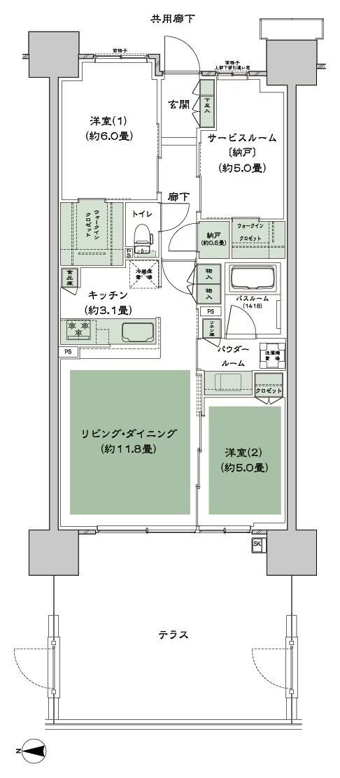 シティハウス八千代緑が丘 間取り C-B5t type