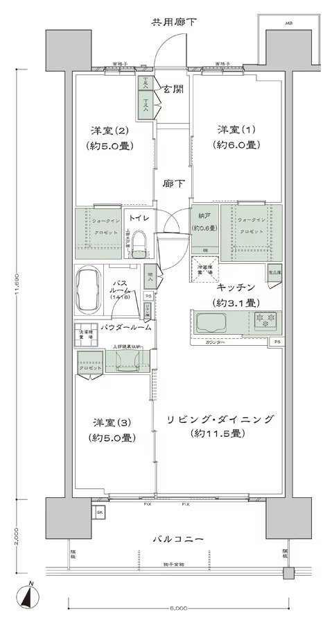 シティテラス宮崎 間取り C'3-標準 type
