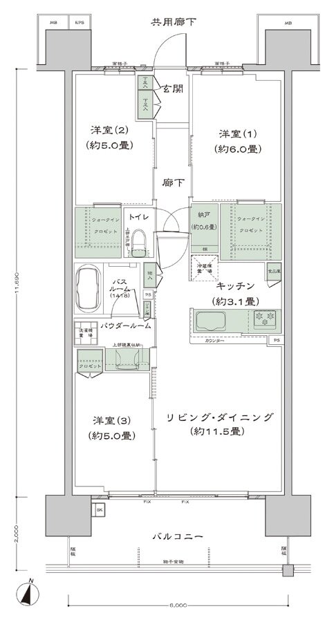 シティテラス宮崎 間取り C'2-標準 type