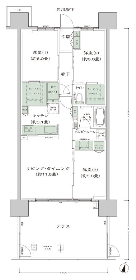 シティテラス宮崎 間取り C3t-標準 type