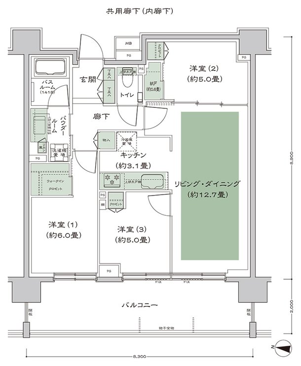 シティテラス宮ケ丘 間取り B1_独立洋室-1 type