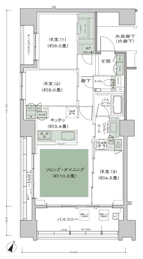 シティハウス横浜 間取り E1'_標準 type