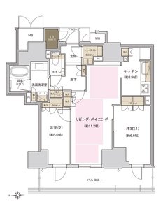 ジオタワー新町 間取り H type（メニュープラン3）34階