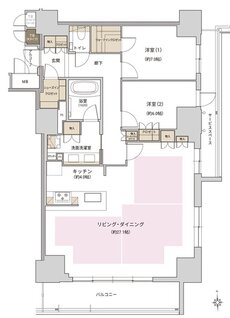 ジオタワー新町 間取り K type（メニュープラン2）34階